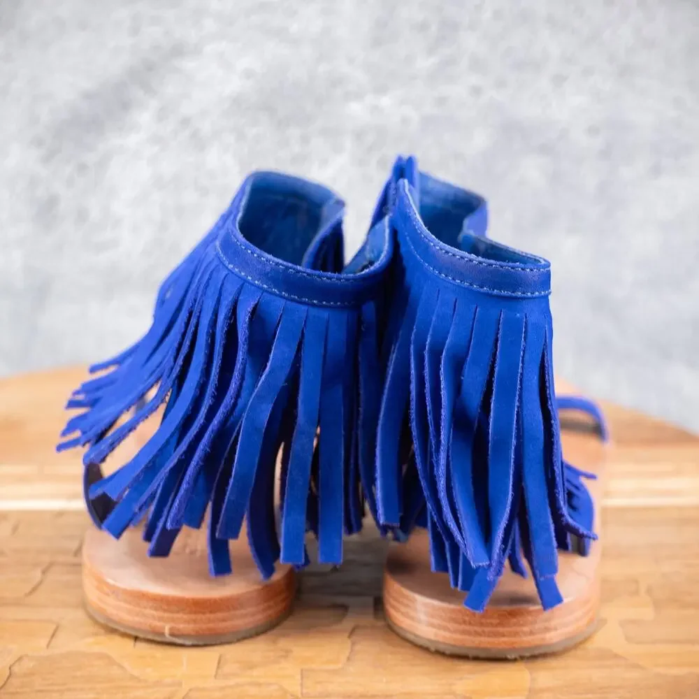 Kate Spade Sunset Suede Blue Flat Fringe Sandals‎ | Women's 9 M